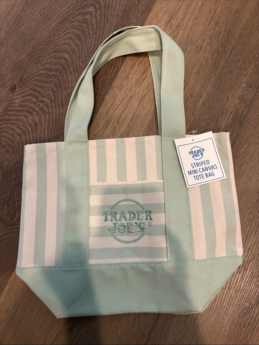Trader Joe's Mint Green Striped Mini Canvas Tote Bag